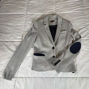 Tommy Hilfiger Women’s Blazer Size 4 Gray Knit Elbow Patch Navy, Preppy Jacket